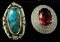 Sterling Silver - Rings - 2 Pieces - Size 6 and 7 - 1 Turquoise - 1 Red and clear Stones