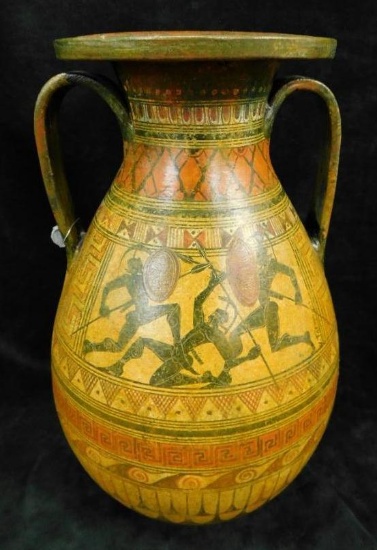 Replica of 800BC Pottery Hand Painted by P. Vaglis - Geometric Amphora - 11" x 7"