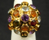 18K Yellow Gold - Ring - Size 6 - Multi Colored Gemstones - 6.2 Grams TW