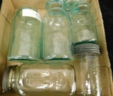 Box Lot with 5 Vintage Canning Jars