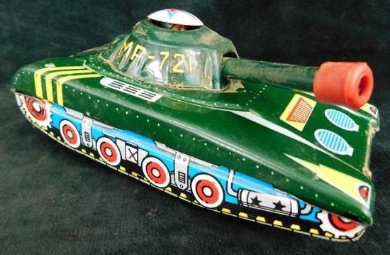 Vintage Litho Tin Military Tank Friction Toy - 2.5" x 6" x 3.25"