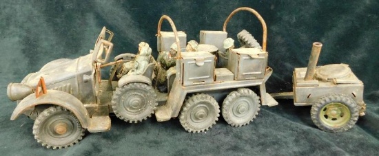 Vintage Toy - Wertarbeit - Tin Military Vehicle with Trailor - As Is - 4.5" x 14.5" - 4.5"
