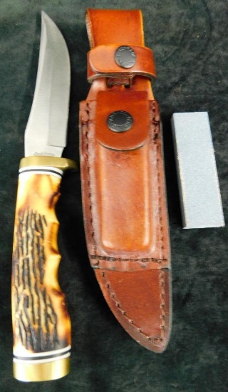 New Schrade Uncle Henry 9.5" Long Knife with Antler Handle - Leather Sheath - #153UH