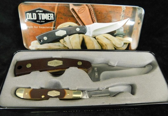 New Old Timer Tin Box with 2 Knives - #152OT 7.25" Long Knife - #12OT Single Blade Pocket Knife