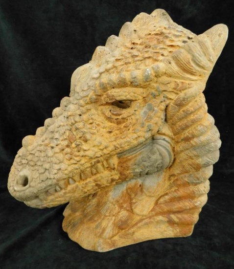 New Cast Cement Dragons Head with Candle Hole For Eyes - 16.5" x 14" x 10.5"
