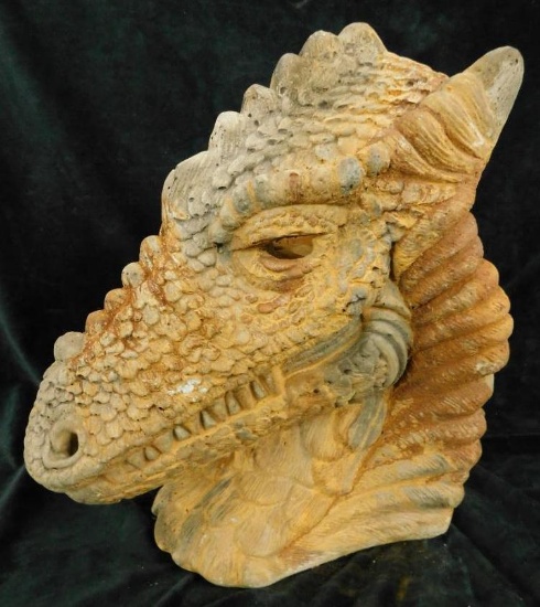 New Cast Cement Dragons Head with Candle Hole For Eyes - 16.5" x 14" x 10.5"