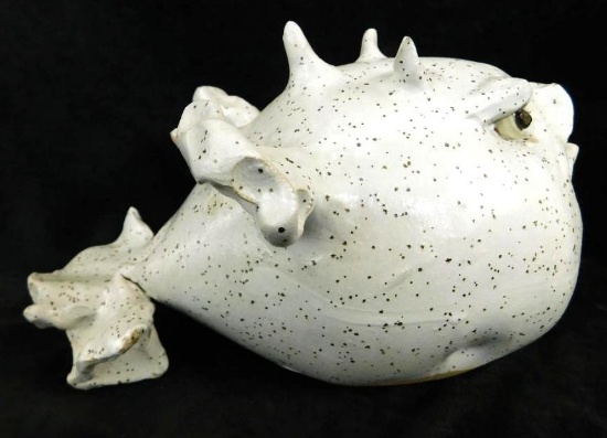Southern Folk Art Pottery - Signed Tim Whitten - Puffer Fish - 5" x 8" x 6.25"