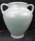 Vintage Unmarked Pottery - Green Glaze Double Handled Vase - 7