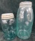 2 Blue Ball Canning Jars with Lids - No Other Words - #3 - 1 Unmarked On The Bottom