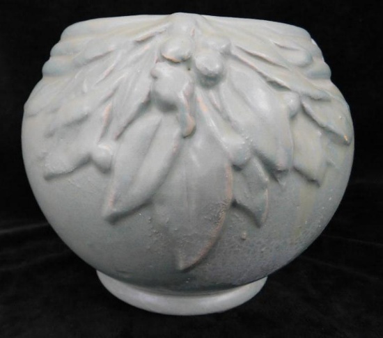 Vintage Unmarked Pottery - Green Glaze Floral Design Jardiniere - 6" x 7.5"