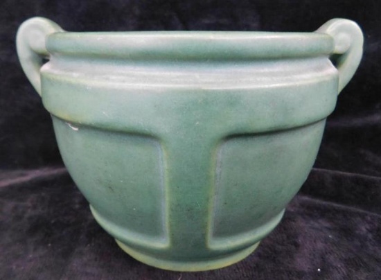 Vintage Unmarked Pottery - Green Glaze Double Handled Pot - 3.5" x 5"