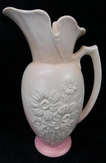 Unmarked Hull Pottery Ewer - Floral Pattern - Granada - 10.75 x 6.5" x 5"