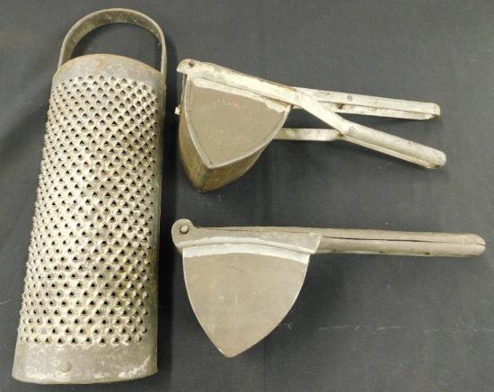 Vintage Kitchen Tools - 1 Henis Press Ricer - 1 Marked Ricer - 1 Grater