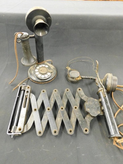 Vintage American Bell Candlestick Rotary Telephone and Operators Headset with Extend Phone