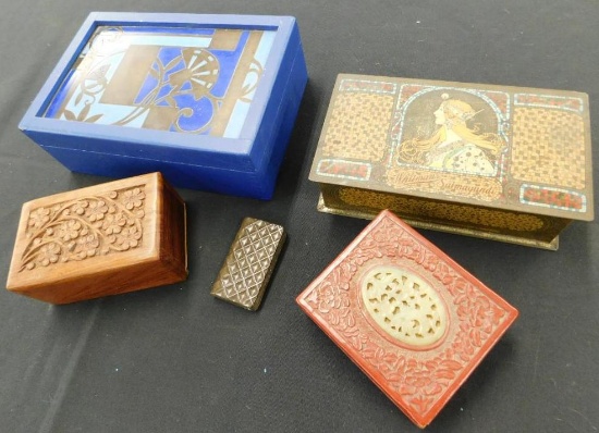 Box Lot With 5 Misc. Lacquer wood and Tin Boxes