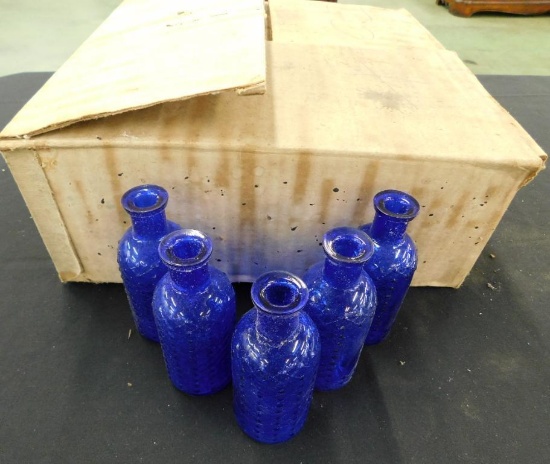 32 Vintage Cobalt Blue Glass Poison Bottles - Each 5" Tall
