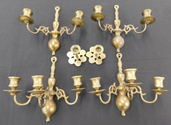 Box Lot with 4 Brass Sconces - All Match - 2-2 Light - 2-3 Light - 2 Small Candle Holders