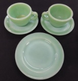 Fire King Jadeite Restaurant Ware - Box Lot with 2 Coffee Cups and Saucers - 1-6.75