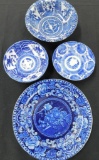 Group of 4 Old Imari Blue White Bowls and Plate -5.5
