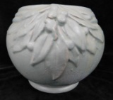 Vintage Unmarked Pottery - Green Glaze Floral Design Jardiniere - 6