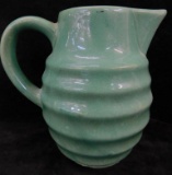 Signed Pottery Pitcher - Green Glaze - 6