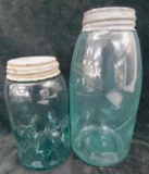 2 Blue Ball Canning Jars with Lids - No Other Words - #3 - 1 Unmarked On The Bottom