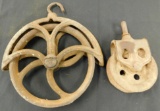 2 Vintage All Metal Pulleys - 13.5