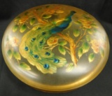 Vintage Carved Glass Dresser Box - Peacock - Reverse Painted - Gilded - 3.5