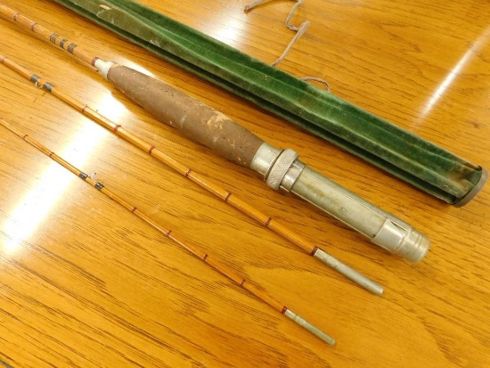 Bamboo Fishing Pole with Cork Handle and Holder - Pat. 1906