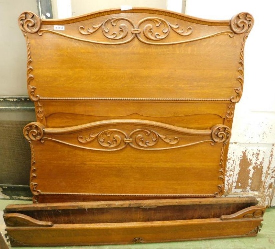 Oak Double Bed with Rails - 65" Tall
