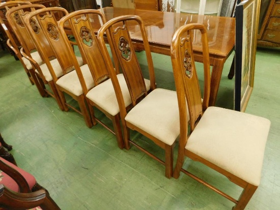 Oriental Style Dining Chairs - Upholstered Seats - 2 Arm 4 Side - Each 42" x 24" x 21"