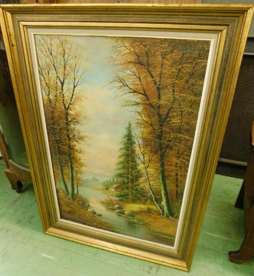 Framed Oil on Canvas - Signed G.D. Winter - Creek Scene - 43" x 30.5"