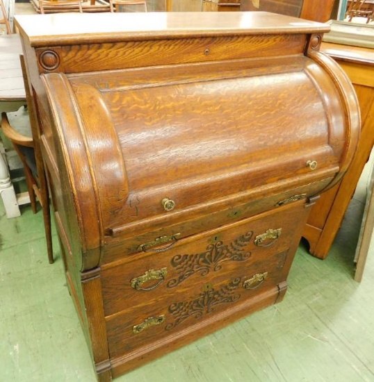 Oak Cylinder Roll Desk - 42" x 34" x 23"