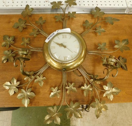 Mid Century United Electric Wall Clock with 2 Candlestick Holders - 24" x 24" x 6.5"