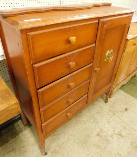 Vintage Nursery Chest - 5 Drawer - 1 Door - Decal - 43" x 37.5" x 16"