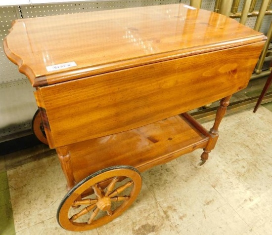 Ro0lling Drop Side Tea Cart with 1 Drawer - 29" x 34" x 35" Open