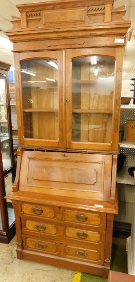 Slant Front Secretary with Bookcase Top - Needs Work - 92" x 39" x 21"