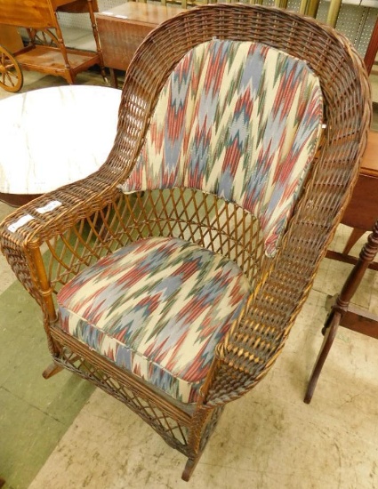 Vintage Wicker Rocker - Indian Print Cushions - 40" x 30" x 30"