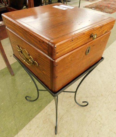 Pine and Metal Box with Metal Stand - 25" x 12" x 12"