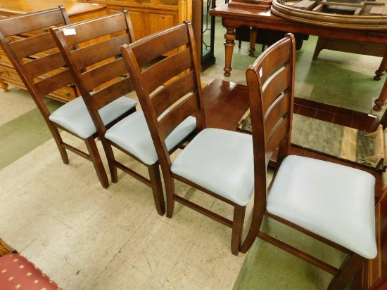 4 Brown Chairs with Blue Cushions - Crown Mark Inc. - Each - 40" x 18" x 20"