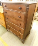 5 Drawer Mahogany Highboy Dresser - 1 Damaged Pull - 49