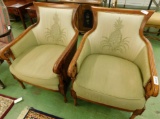 Pair Upholstered Pineapple Arm Chairs - Double Cane - Each 36