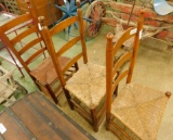 3 Ladder Back Early Chairs - Rush Seats - 40