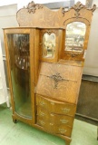 Side By Side Oak Secretary Bookcase - 76