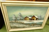 Framed Oil on Canvas - Signed Hammond - Winter Farm Scene - 32