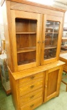 Chestnut 2 Piece Hutch - Glass In 1 Door Missing - 77