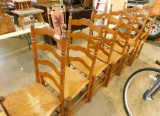 6 Ladder Back Chairs - Rush Seats - 2 Arm 4 Side - Each 45