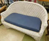 White Painted Wicker Settee - Cushion - 34.5