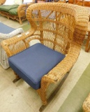 Sturdy Vintage Wicker Rocker with Modern Blue Cushion - #1 - 39.5