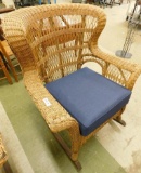 Sturdy Vintage Wicker Rocker with Modern Blue Cushion - #2 - 39.5